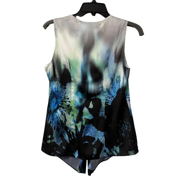 Per Se Sleeveless Top Size 4 Blue Black Green Abstract Print blouse - Picture 6 of 12